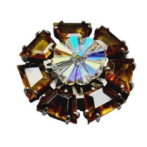 Estate Early Spectacular Faceted Glass & Crystal Pin Wheel Brooch (A1561)